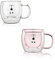DONGSHANGIFT Niedliche Bären Becher 2er-Set Niedliche Bären-Teetasse 250ml doppelwandiges Glas mit Griff Nette Geburtstagsgeschenke für Frauen Männer Valentinstag (2er-Pack, Weiß+Rosa)
