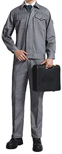 Momooda Unisex Stain Wrinkle Resistant Top Pants Set, Long Sleeve High Visibility Work Uniforms Jackets, Protective Work Insulated Trousers, Grey, XXL