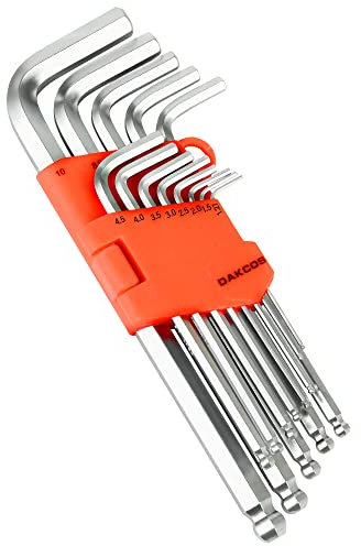 DAKCOS Innensechskantschlüssel Satz 13 tlg mit Kugelkopf Innensechskant Satz Winkelschlüssel Set HX mit CR-V, Metrisch, 1, 27 bis 10 mm, in Kunststoffclip