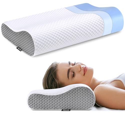 Neck Pillow Memory Foam for Pain Relief Bed Pillow for Sleeping, Ergonomic Orthopedic Cervical for Neck and Shoulder Pain, Side Back Stomach Sleeper(White&Grey)