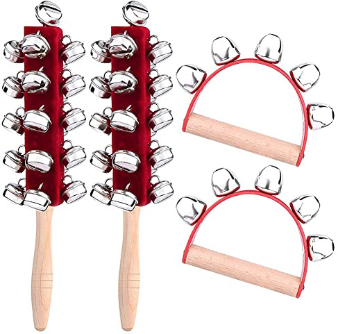 ISTOVO Tintinnanti Un Mano di Natale Campanelli da Slitta Un Mano nel Legno Jingle Shaker Campanelli Un Mano Sonagli Strumenti Musicali
