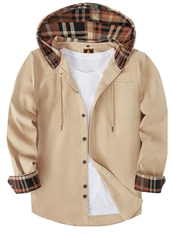 SwissWell Camisas de Franela para Hombre Camisa Casual de Manga Larga con Capucha Camisa de Leñador a Cuadros con Botón y Bolsillo