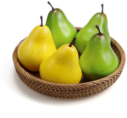 Ikosora 6 Pcs Fake Pears, Artificial Yellow Pears Lifelike Green Pears for Decoration Home, Realistic Faux Pears House Kitchen Party Decoration, Lifelike Faux Fruits Pear Decor Desk Ornament