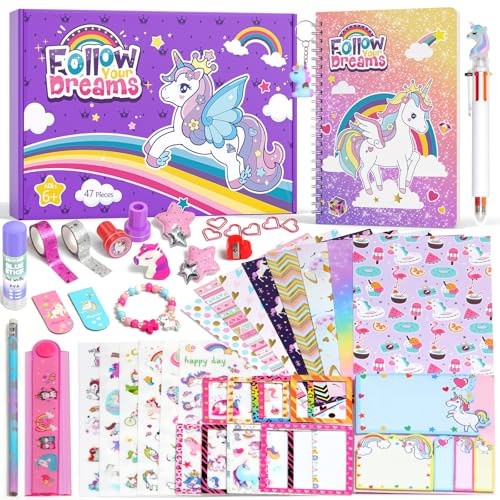 Arulis DIY Journal Kit for Girls Ages 6-12 Year Old, Birthday Gifts for Teen Girls, 47 Pieces Stationery Letter Writing Crafting Kit with Storage Case, Holiday Gifts Toys for Kids Age 6-8 8-12