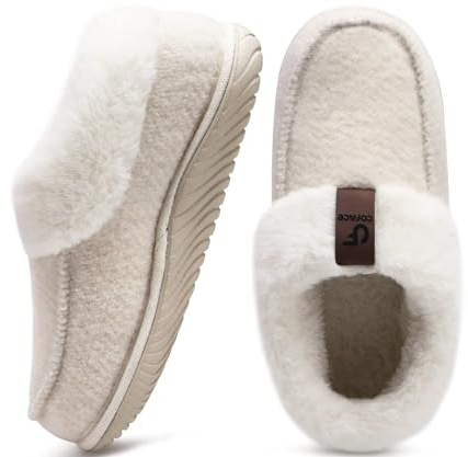 COFACE Zapatillas Casa Mujer Invierno Cerradas Termicas Pantuflas Caliente Peluche Piel Forradas Comodas Memory Foam Slippers Ortopedicas Antideslizante Goma Suela Babuchas Beige 38