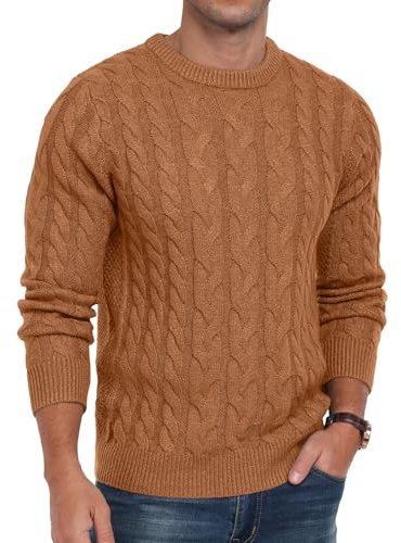 QIXING Maglione da uomo, lavorato a maglia intrecciata, con girocollo, a maniche lunghe, casual, con bordo a costine, M