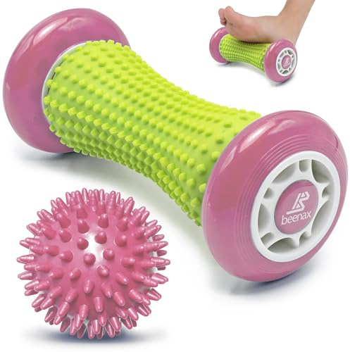 Beenax Foot Massage Roller and Hard Spiky Ball Set - Plantar Fasciitis Recovery, Muscle Roller Stick, Fascia, Feet, Trigger Point, Exercise - Relieve Stress and Relax Tight Muscles