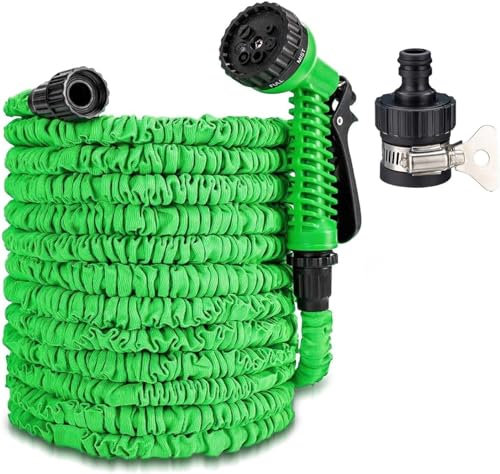 Eozfly Flexibler Gartenschlauch, 100ft/30m Wasserschlauch, 1/2 3/4 Flexibler Garden Hose Mit Schlauchhaken-7 Funktion SprüHdüSe Schlauch für Den AußEnbereich
