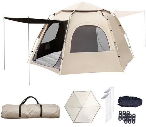 Camping Tent Automatic Instant Tent for 3-4 people Pop Up Ultralight Dome Tent 4 Seasons Waterproof & Sunproof & Windproof Camping Tent with Large Moisture-proof Pad