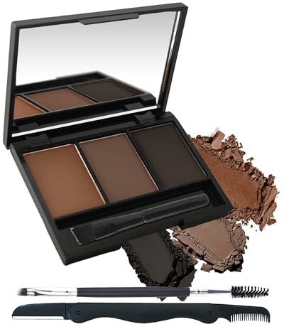Eyebrow Powder Kit, 3 Color Auburn Brown Black Gray Eye Brow Powder Palette with Razor Brush, Long Lasting Waterproof Brow Filler Fill & Sculpt Full Eyebrows, Christmas Makeup Gift Set for Women-03