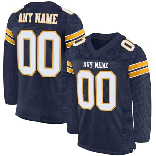 Camisetas de Rugby Manga Larga Personalizadas con Nombre del Equipo Número, Camisetas de fútbol Americano Personalizadas para Hombres Mujer y Niños negro