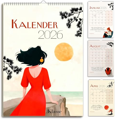 Calendrier mural 2026 au format A4 Aqaurell avec citations, livre, dictons d'affirmations, jours fériés et plan de vacances - Aqaurell - Beaucoup d'espace - Planning familial des mois - 21 x 30 cm