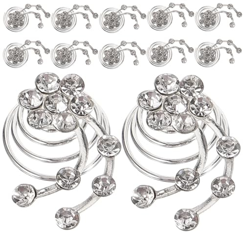 COOPHYA Lot de 12 Pinces à Cheveux Spirale Argentées Strass, Épingles Décoratives pour Mariée, Accessoires Cheveux Métalliques pour Fête et Mariage, Ornement Capillaire Femme Élégant
