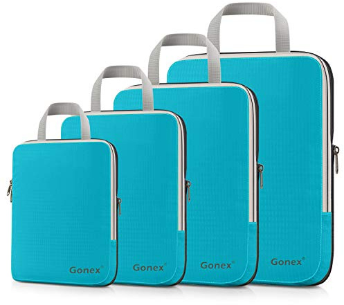 Gonex Compression Packing Cubes Extensible Organizer Bags For Travel Suitcase Organization Set of 4 Bags, Zipper, Turquoise