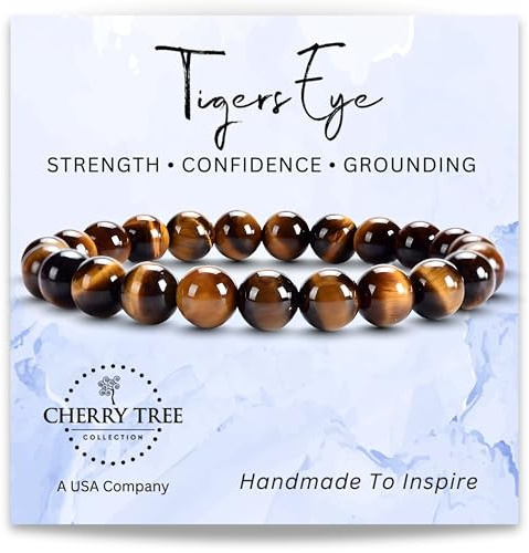 Cherry Tree Collection Tiger's Eye Bracelet 8mm Beaded Bracelet, S