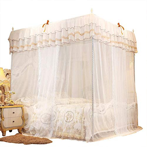 Focket Cortina de Cama Estilo Princesa, Lujo Cuatro Esquinas Poste Malla de Malla Transpirable Cama Cortina Pabellón de Red Mosquitera para Dormitorio de Damas (sin Soporte)(150 * 200 * 200)