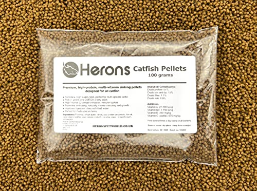 HERONS - Catfish Pellets, 2mm Premium Quality Fish Food, For all Catfish and Bottom-Feeders, Rich in Amino and Omega-3 Fatty Acids, Suitable for Everyday Feeding - 100 Grams