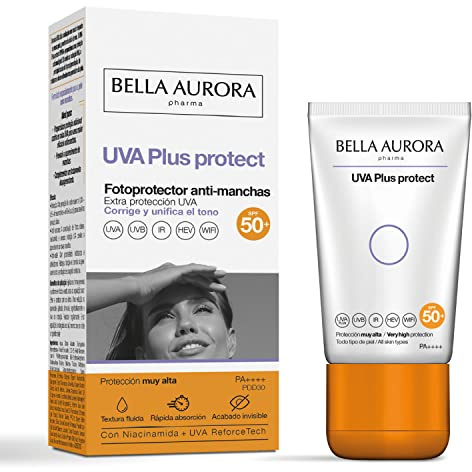 BELLA AURORA - UVA Plus Protect, Protector Solar Facial Antimanchas SPF50+, Protección Solar Antimanchas para Cualquier Tipo de Piel