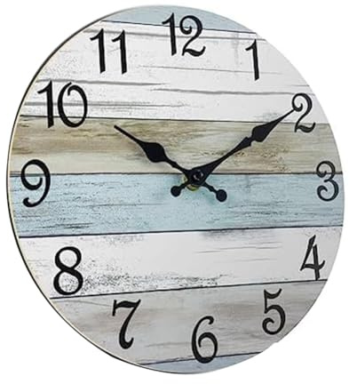 Plmvhpb Horloge de Salle de Bain Horloges Murales Rustiques à Piles, Silencieuses sans - en Bois Côtier-Chaque Horloge Décor à