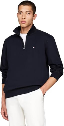 Tommy Hilfiger Herren Sweatshirt mit Reißverschluss Essential Fleece 1/4 Zip Mock-Rollkragen, Blau (Desert Sky), XL