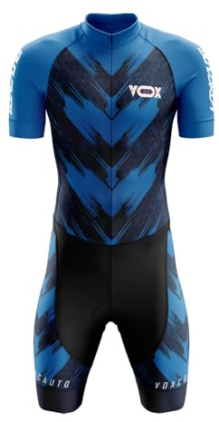 VOXCAUTQ Triathlon kostym män i ett stycke kortärmad – skinnsuit cykeltröja med tjock sittdyna, 3 fickor, andas, snabbtorkande för simning, cykling, löpning, Typ-3, L