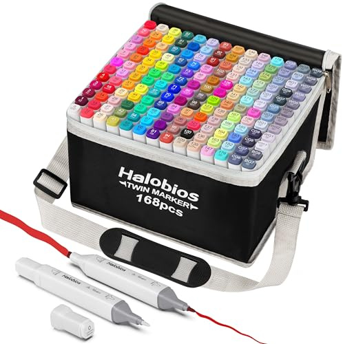 Halobios 168 Farben Alkohol Marker Set, Alcohol Twinmarker, Meißel & Feine Verdoppelt Spitzt Alkohol Permanenter Marker Stifte mit Anti-Seepage Abstandshaltern für Manga, Design, Malerei, Zeichnung