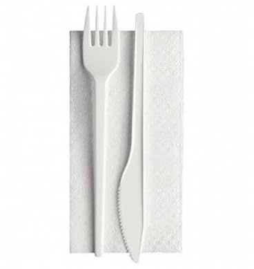 25/50/100/250 BIS DI POSATE IMBUSTATE CON TOVAGLIOLO - monouso - biodeagradabili - SET BIANCO Posate compostabili 100% Naturale (50 PEZZI)