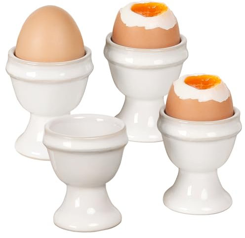 Autumnlife 4 Pcs Egg Cups, Porcelain Egg Holder for Hard Boiled Eggs, Store and Serve Egg Holder, Tray Kitchen Gadgets Tools, for Home Breakfast & Cafe Decor, Classic White