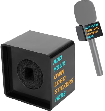 SUNMON 1 Pcs Microphone Flag Station Portable Square Cube ABS Interview Microphone Logo Flags for News Live Reporter and KTV(Black)