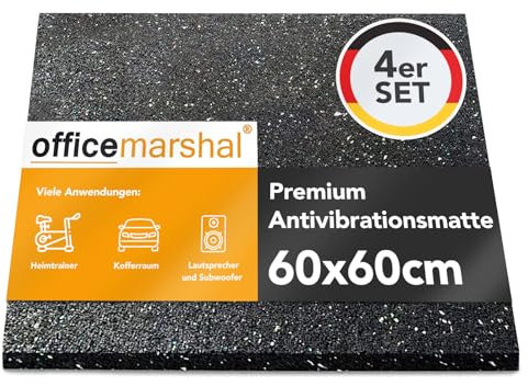 OfficeMarshal 4x Antivibrationsmatte 60 x 60 cm, 5 mm dick - zuschneidbare Antivibrationsunterlage für Waschmaschine & Trockner, Gummiunterlage, Waschmaschinenunterlage, Gummimatte