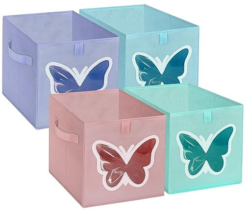 VERONLY 4 Stück Kallax Boxen -Faltbox Aufbewahrungsbox Stoff mit Griffen Ordnungsboxen 30x30x30cm Aufbewahrungskisten Würfelform für Schränke,Kleiderschrank, ,Bücher,Kleidung,Spielzeug