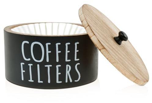 Porte-filtre à café, boîte de rangement rustique en bois de capacité avec couvercle en bambou, récipient rond pour ranger les dosettes de café et les filtres, Kaff
