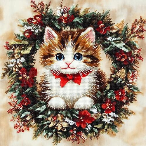 animale DIY Kit Ricamare Cuscini,gatto in una corona,Kit di Ganci a Chiusura per Cuscino,Federa per Cuscino per Divano per Adulti,Home Decor,43x43cm
