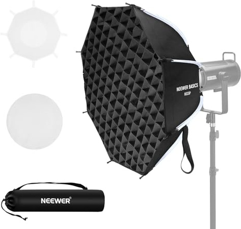 NEEWER Basics Kit Softbox Octogonal para Estudio fotográfico, grabación de vídeo Streaming, 25,6 Pulgadas, 65 cm, Montaje Bowens de liberación rápida, Rejilla, difusor/Bolsa para iluminación Flash