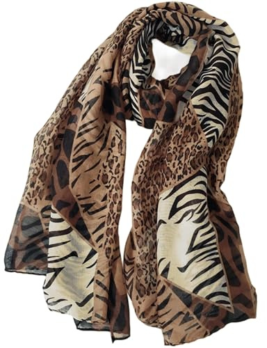LEBOOBELL Women's Leopard Print Scarves Lady Lightweight Scarf Soft Sunscreen Shawls Vintage Wrap Shawl Tiger Stripe Brown
