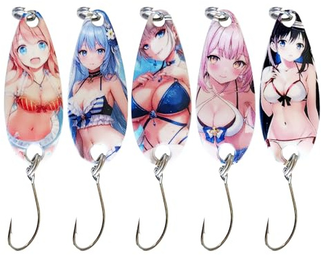 Swimming Bait Beach Girl Fishing Lure Set of 5 Spoon Blinkers for River Shore Boat Camping Freshwater Saltwater Trout Bass