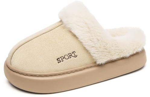 Generisch Zapatillas de estar por casa para mujer, cómodas pantuflas de felpa, suela gruesa, antideslizantes, para otoño e invierno, zapatos de cabaña, pares de zapatillas, planas, de fieltro, con