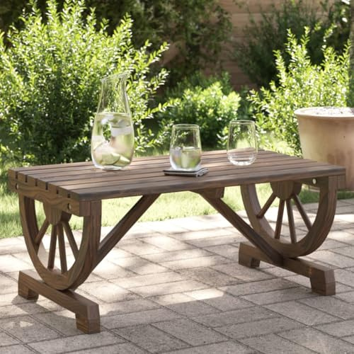 KTHLBRH Table Basse de Jardin en Bois de Sapin Massif avec Design Roue de Chariot pour Terrasse et Cour | Meuble d'Extérieur Durable et Imperméable pour Décoration