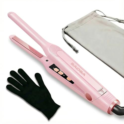 Mini Lisseur pour Cheveux Courts, SAOSA 2-in-1 Mini Lisseur en Céramique, Petit Lisseur Portatif, 90°C- 210°C, pour Cheveux Courts, Cheveux de génie et Barbes d'hommes, Double Tension, Or rose