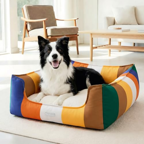 PETNOVO Cat Beds for Indoor Pet Nest, Warm and Soft Rainbow Pet Bed, Washable Rectangle Dog Beds, Puppy Bed for Small Medium Large Dogs, 75 x 55 x 20cm, Rainbow - A