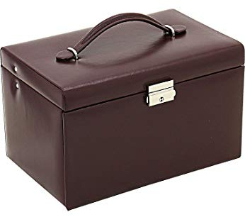 Friedrich|23, Schmuckkoffer, Classico, Leder/Feinsynthetik, 24 x 15 x 16 cm, Rechteckig, Abschließbar, Mit Spiegel, Weinrot, 23231-1