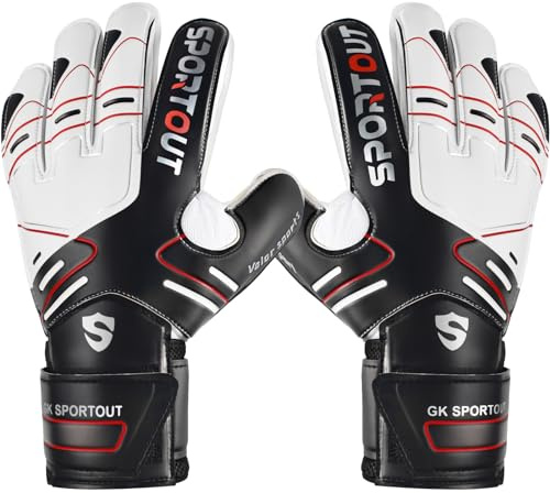 Sportout Youth&Adult Goalie Goalkeeper Gloves,Strong Grip for The Toughest Saves, with Finger Spines to Give Splendid Protection to Prevent Injuries,3 Colors (Black, 9)