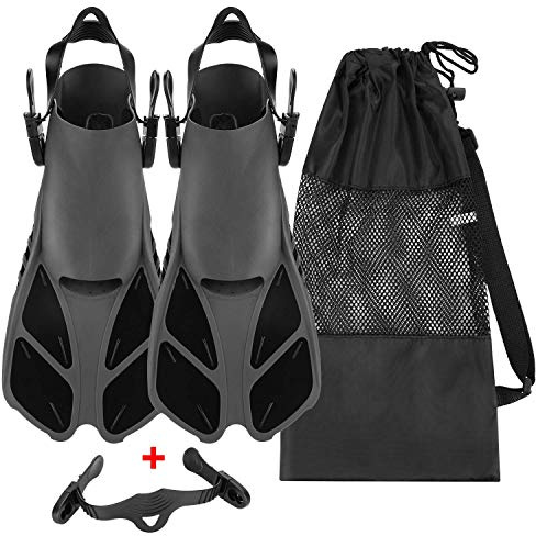 QKURT Palmes Unisex Premium, Palmes Plus Courtes avec Sac en Filet et Sangles supplémentaires pour la plongée, l'apnée, la plongée avec Tuba et la Natation