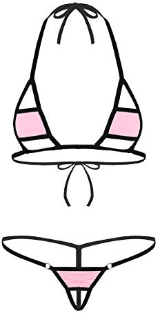 YOOJIA Dam Mikrobikini Sexig Badkläder Halterneck Mini Bikini Sling Shot G-String Dam 2-delad Sexig Tanga Strand Pool Simning, rosa, One size