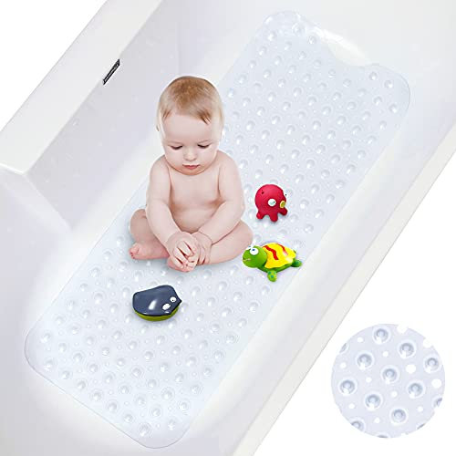 McNory vasca Tappetino antiscivolo,Extra Lunghi per Tappetini Antiscivolo per Doccia, Tappetino per Vasca da Bagno Antiscivolo con 200 Ventose, Antibatterico, Drenaggio(Trasparente,101x 40.5cm)
