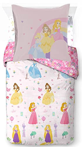 Disney Princess Scherenschnitt Bettwäsche-Set, 3-teilig, Bettbezug 135 x 200 cm, Spannbetttuch 90 x 200 cm, Kissenbezug 80 x 80 cm, 100 % Baumwolle, Einzelbett