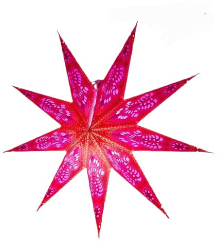 YEPSIO Papier Étoile 9 Abat-jour Pointu Papier Étoile Lanterne Grand 60 cm Décorations Suspendues pour Noël Mariage Décoration De La Maison Fête D’anniversaire (Rose pailleté, Rouge)