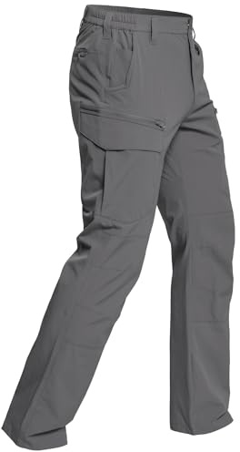 CARWORNIC Pantalones tácticos de senderismo para hombre, de secado rápido, ligeros, para pesca, trabajo, carga, gris, 30W/32L