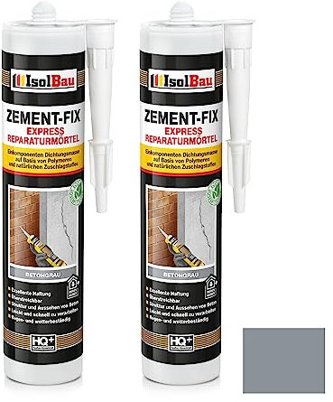 Isolbau Zement-Fix 2 x 300 ml Betongrau Express Reperaturmörtel - Dichtungsmasse für Fugen & Risse im Innen- & Außenbereich, Kartusche