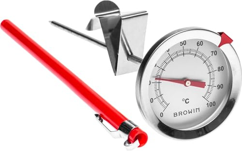 BROWIN® Analog Bratenthermometer mit Clip und Etui 100450 | 0-100 °C Grillthermometer aus Edelstahl | Garthermometer für Fleisch, Flüssigkeiten, Babymilch | Fleischthermometer zum Kochen und Braten
